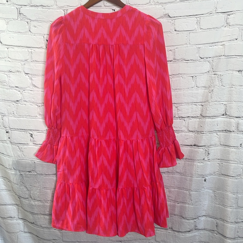 Tuckernuck Pomander Place Red & Pink Long Sleeve Tiered Dress Size Small - Picture 2 of 14